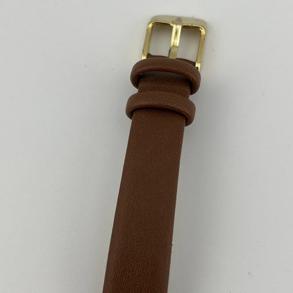QRTZ Cactus Dial Watch Women‎ 34mm Gold Case Petite Brown Band- New Battery